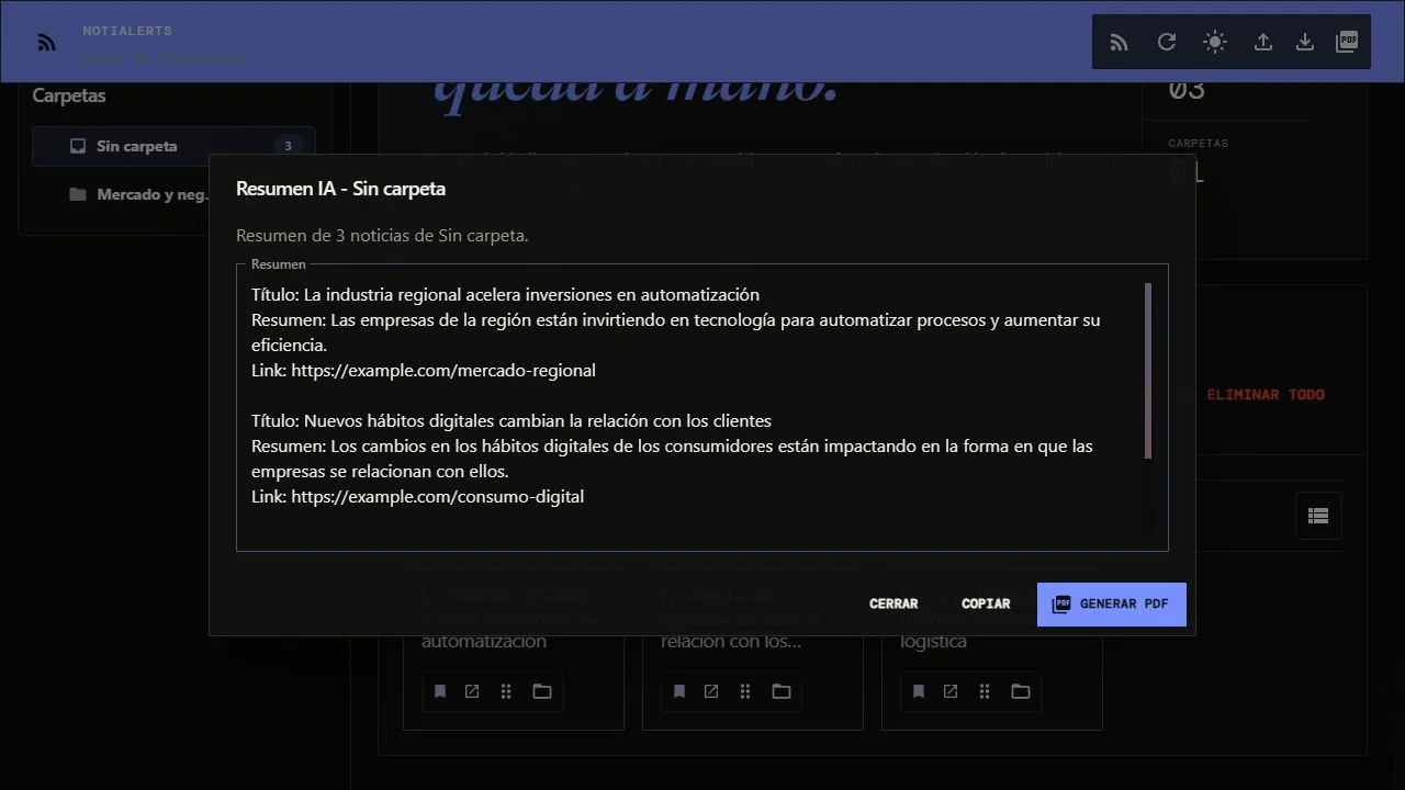 Herramienta de resumen con inteligencia artificial de NotiAlerts