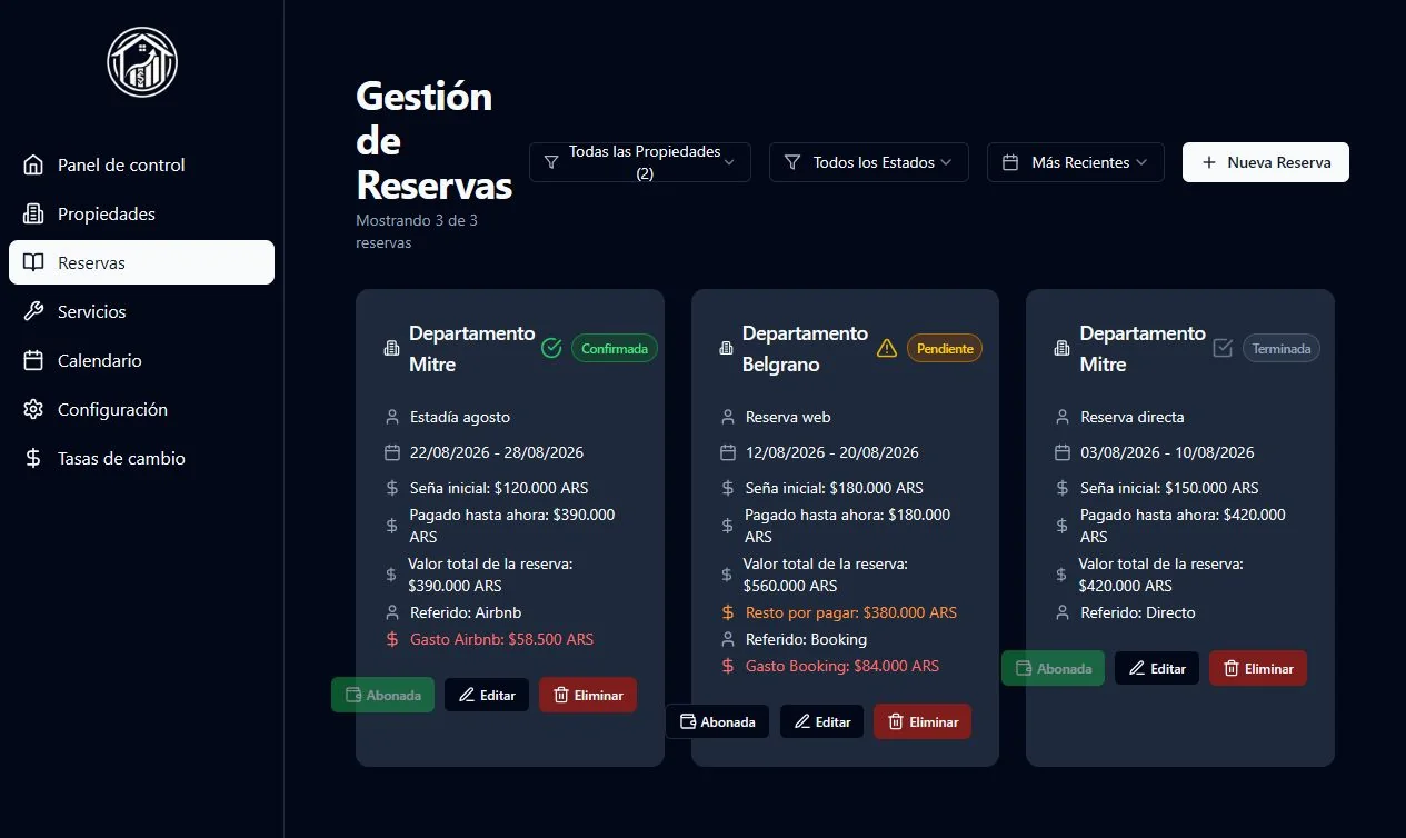 Gestión de reservas de PropiApp Web