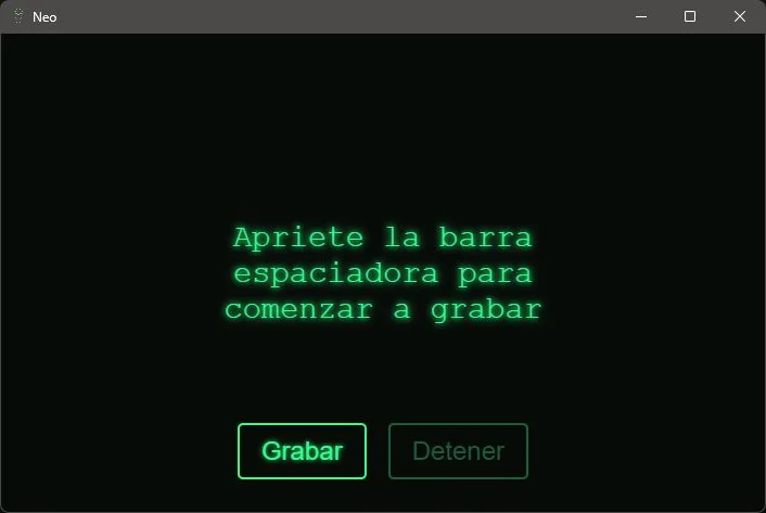 Aplicación Neo lista para comenzar a grabar